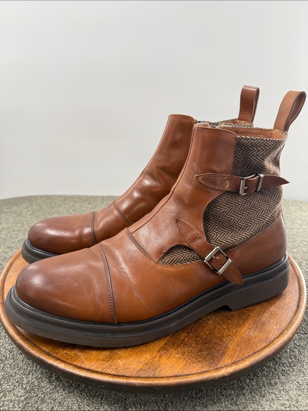 Marc Nolan Boots Mens 11 Grant Bucklet Brown Leather Tweed Preppy Academia